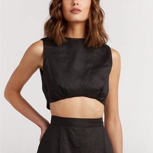 DYLAN LINEN CROP TOP | Dissh BLACK